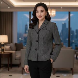 Jones New York Signature Petite black & white Tweed Blazer | size 4P | Classic